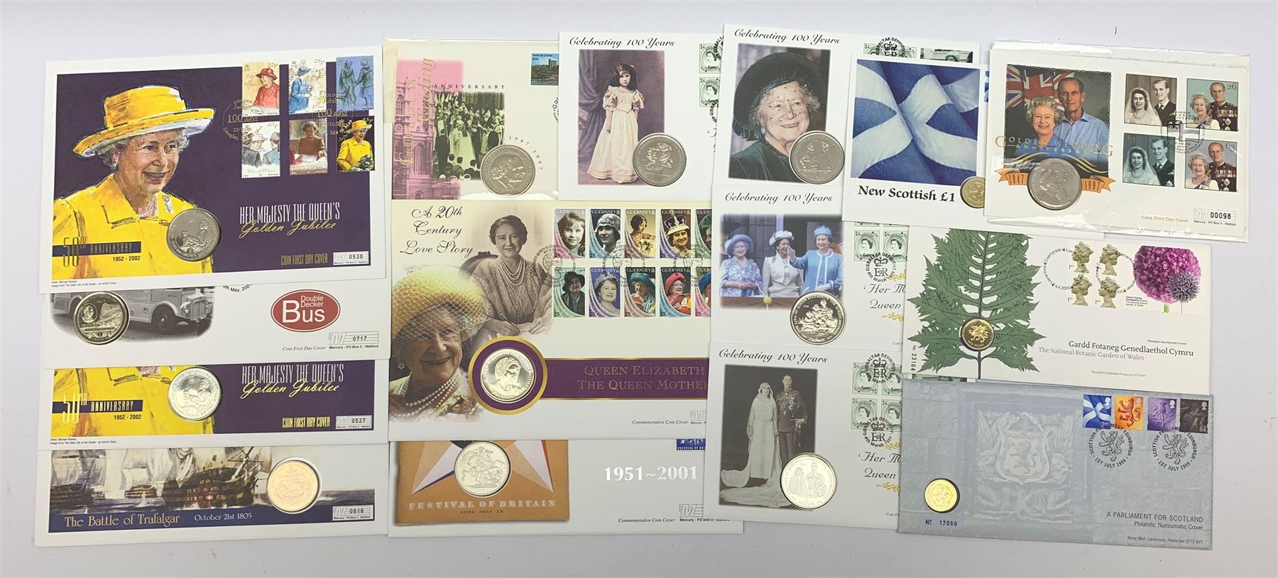 Fifteen coin covers including 'Golden Wedding Anniversary' containing 1997 five pounds