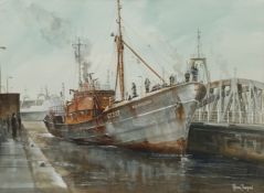 Adrian Thompson (British 1960-): Grimsby Trawler 'Ross Resolution' in Dock