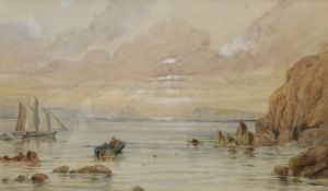 English School (Early 20th century): Fishing in a Rocky Cove