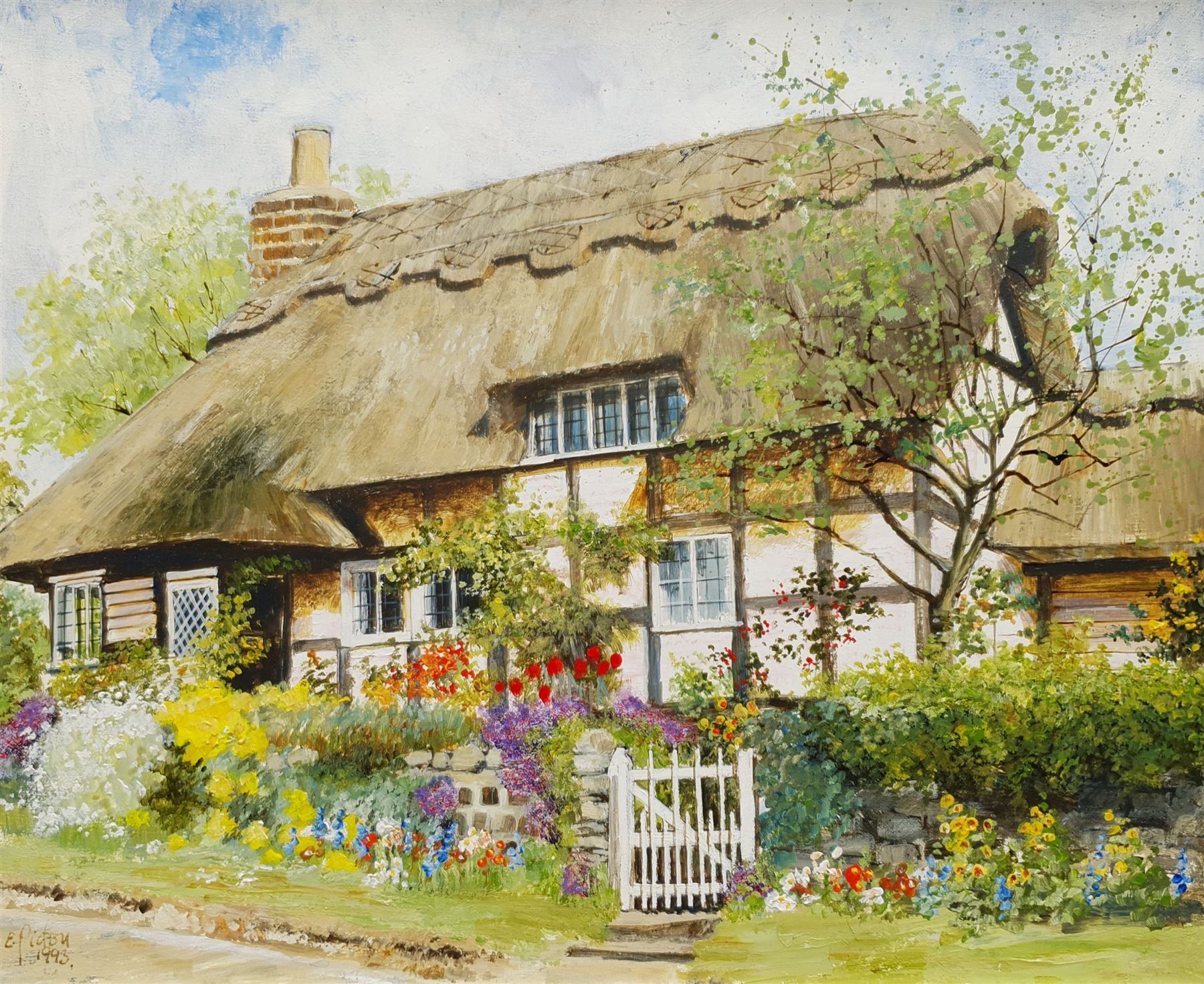 E Picton (British 20th century): Thatched Cottage