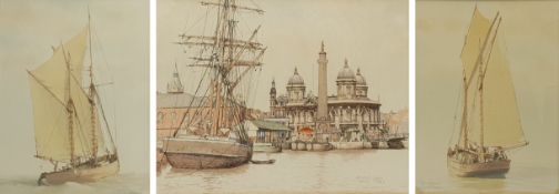 Roger Davies (British 1945-): 'Prince's Dock Hull c.1900' and Boats at Sea