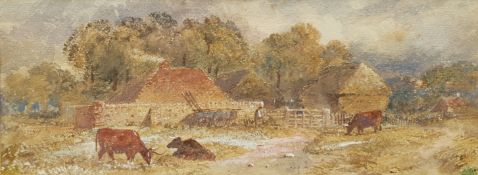 James Price (British 1842-1876): Shorthorn Cattle near a Farmyard