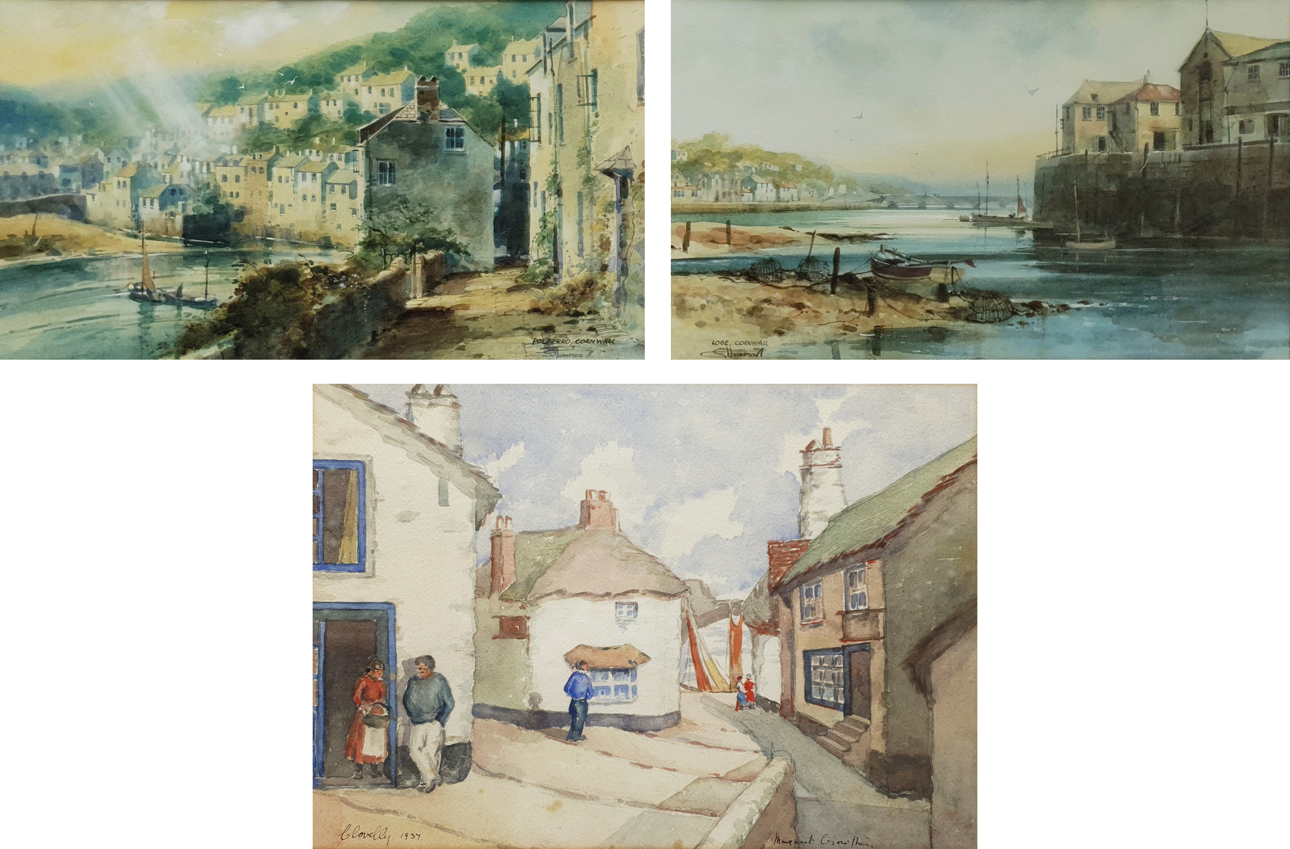 S Thompson (British 20th century): 'Polperro' and 'Looe' Cornwall