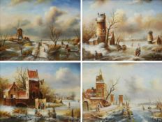 Dutch School (20th century): Winter Skating Scenes