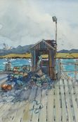 Gill Douglas (Northern British 1944-): 'The Hut on the Pier - Aultbea