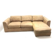 Three seat tan leather corner sofa