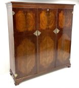 Edwardian mahogany inlaid and cross banded triple wardrobe