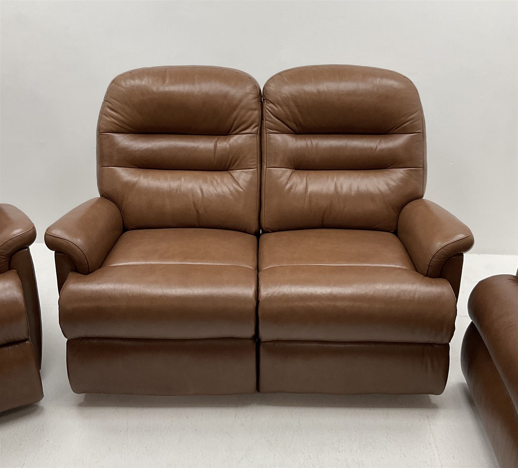 Sherborne three piece lounge suite upholstered in light brown leather � two seat sofa (W145cm) - Image 2 of 5