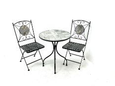 Garden Bistro tile table (D60cm) and two chairs in black finish (W39cm)