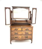 Late Victorian walnut triple mirror back dressing chest