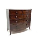 19th century mahogany bow front chest fitted with two short and three long drawers