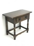 20th century oak side table fitted with carved single drawer