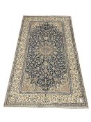 Fine Nain blue and ivory silk inlaid ground rug