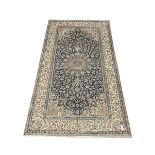 Fine Nain blue and ivory silk inlaid ground rug