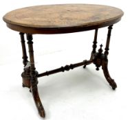 Victorian inlaid walnut oval stretcher table