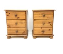 Pair polished pine bedside chests