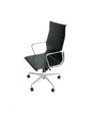 Vitra Eames style high back swivel office chairs upholstered in black leather