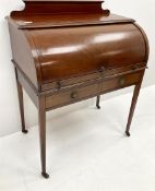 Edwardian inlaid mahogany barrel front bureau