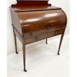 Edwardian inlaid mahogany barrel front bureau