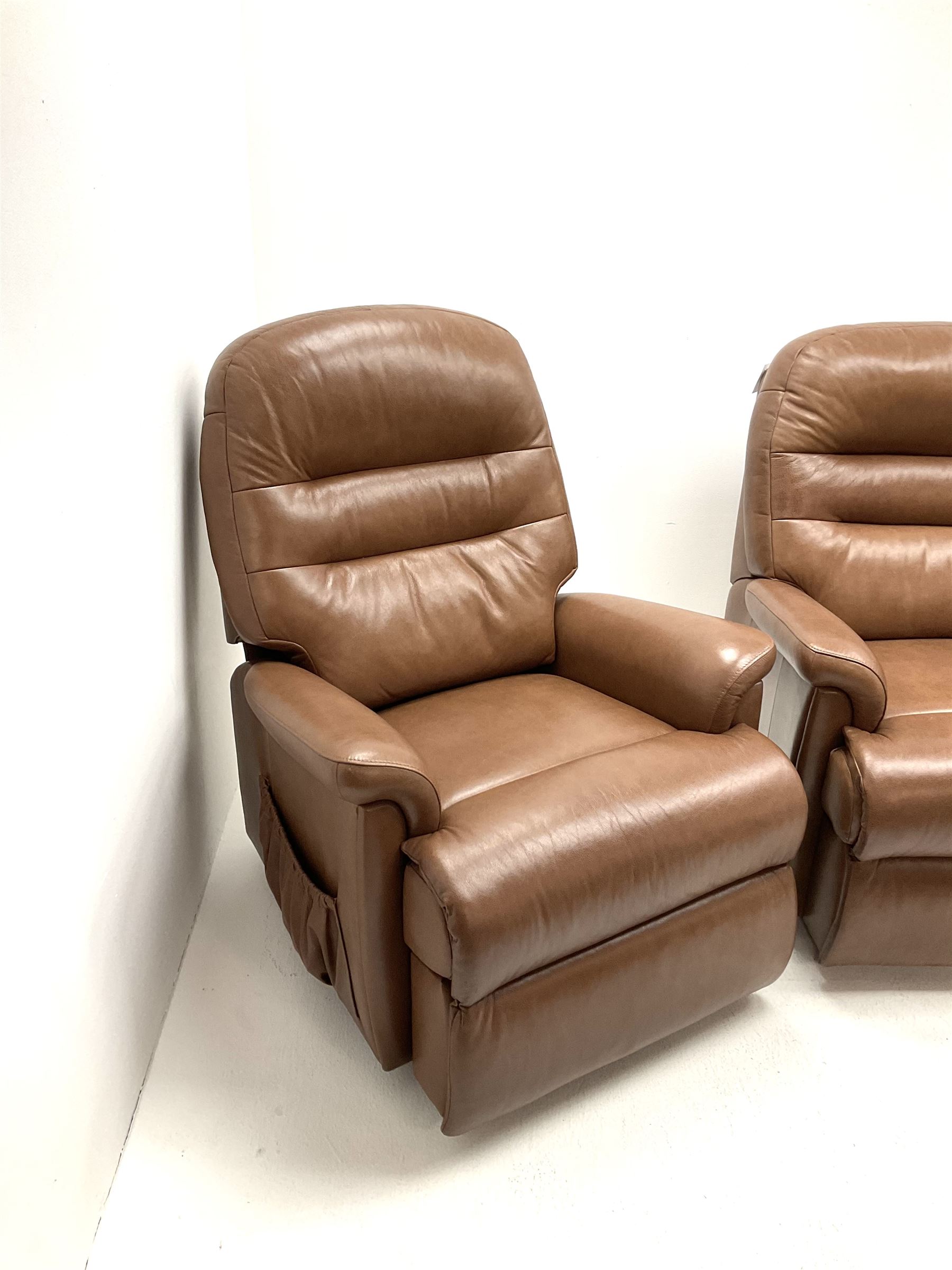 Sherborne three piece lounge suite upholstered in light brown leather � two seat sofa (W145cm) - Image 3 of 5