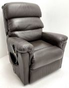 Electric reclining armchair upholstered in brown leather