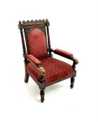 Victorian carved oak open armchair