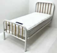 Pair Conran 3� single beds- white tubular frame with beech spindles