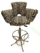 Late 20th century tub shaped bar stool upholstered in leopard print fabric