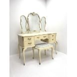 French style cream painted serpentine dressing table