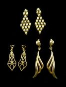 Three pairs 9ct gold pendant stud earrings