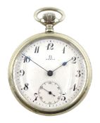 Nickle open face keyless lever pocket watch by Omega