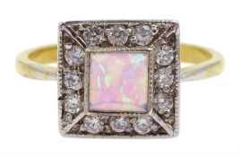 Silver-gilt opal square dress ring