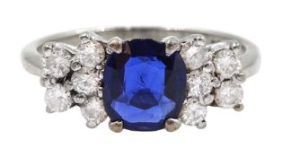 White gold cushion cut synthetic sapphire