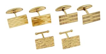 Three pairs of 9ct gold rectangular cufflinks