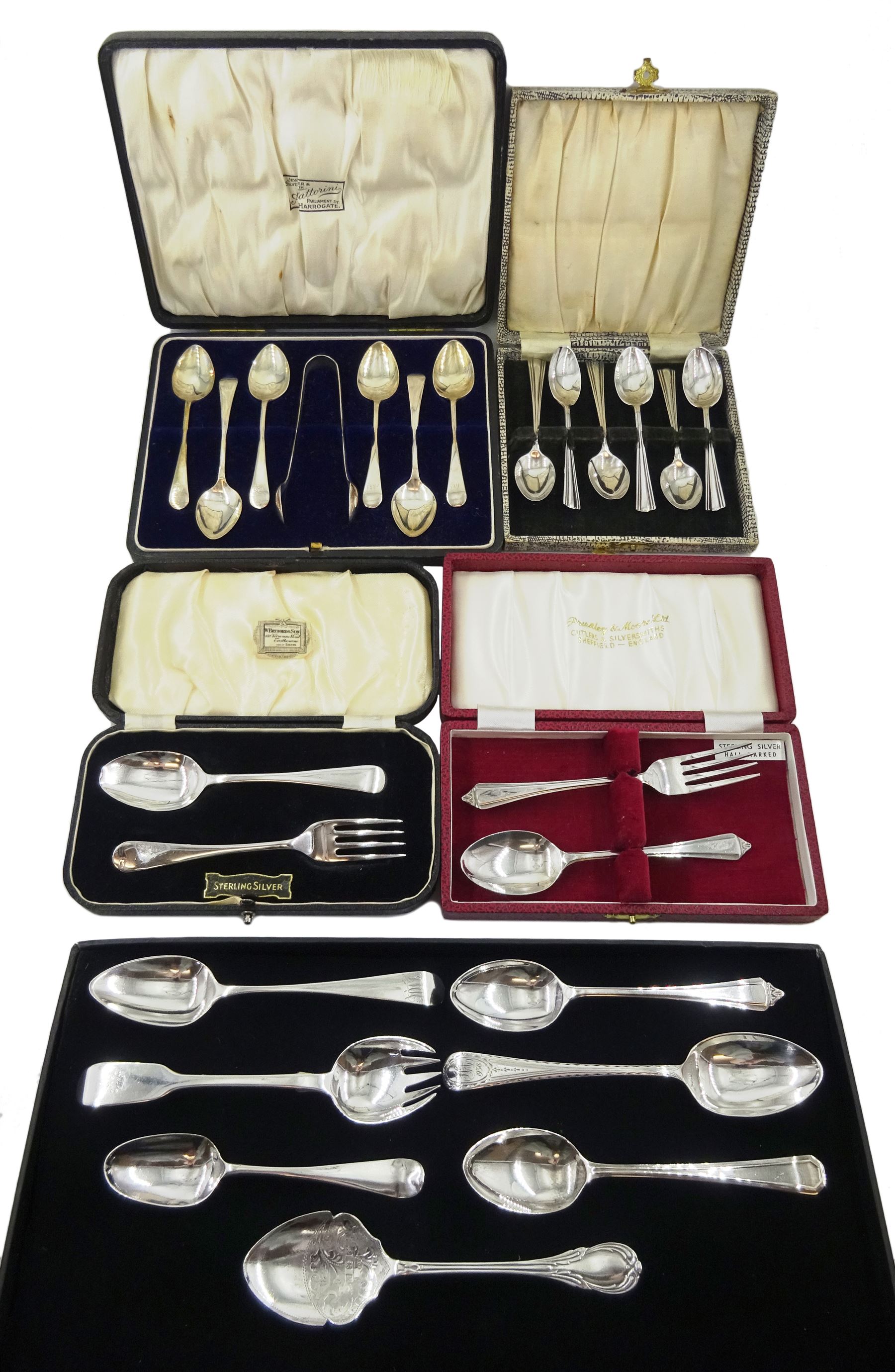 Set of six silver teaspoons and pair of sugar tongs