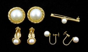 Pair of gold Mabe pearl clip earrings