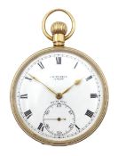 9ct gold open face keyless lever pocket watch by J W Benson