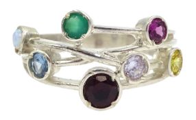 Silver multi gemstone set ring