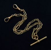 Early 20th century 9ct rose gold Albert T bar with clips