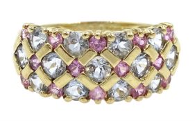 9ct gold blue topaz and pink sapphire ring hallamarked