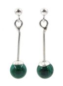 Pair of silver malachite pendant earrings