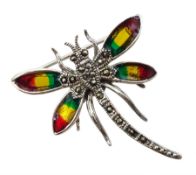 Silver marcasite and enamel dragonfly brooch