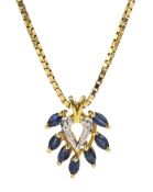 Gold marquise shaped sapphire pendant