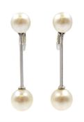 Pair of 18ct white gold pearl pendant screw back earrings