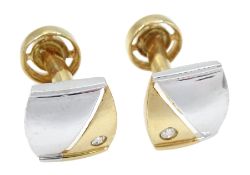 Pair of 9ct white and yellow gold diamond set square cufflinks, hallmarked, approx 6.3gm