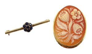 18ct gold cameo flower design brooch