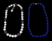 Single strand lapis lazuli bead necklace