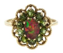 9ct gold opal and peridot cluster ring