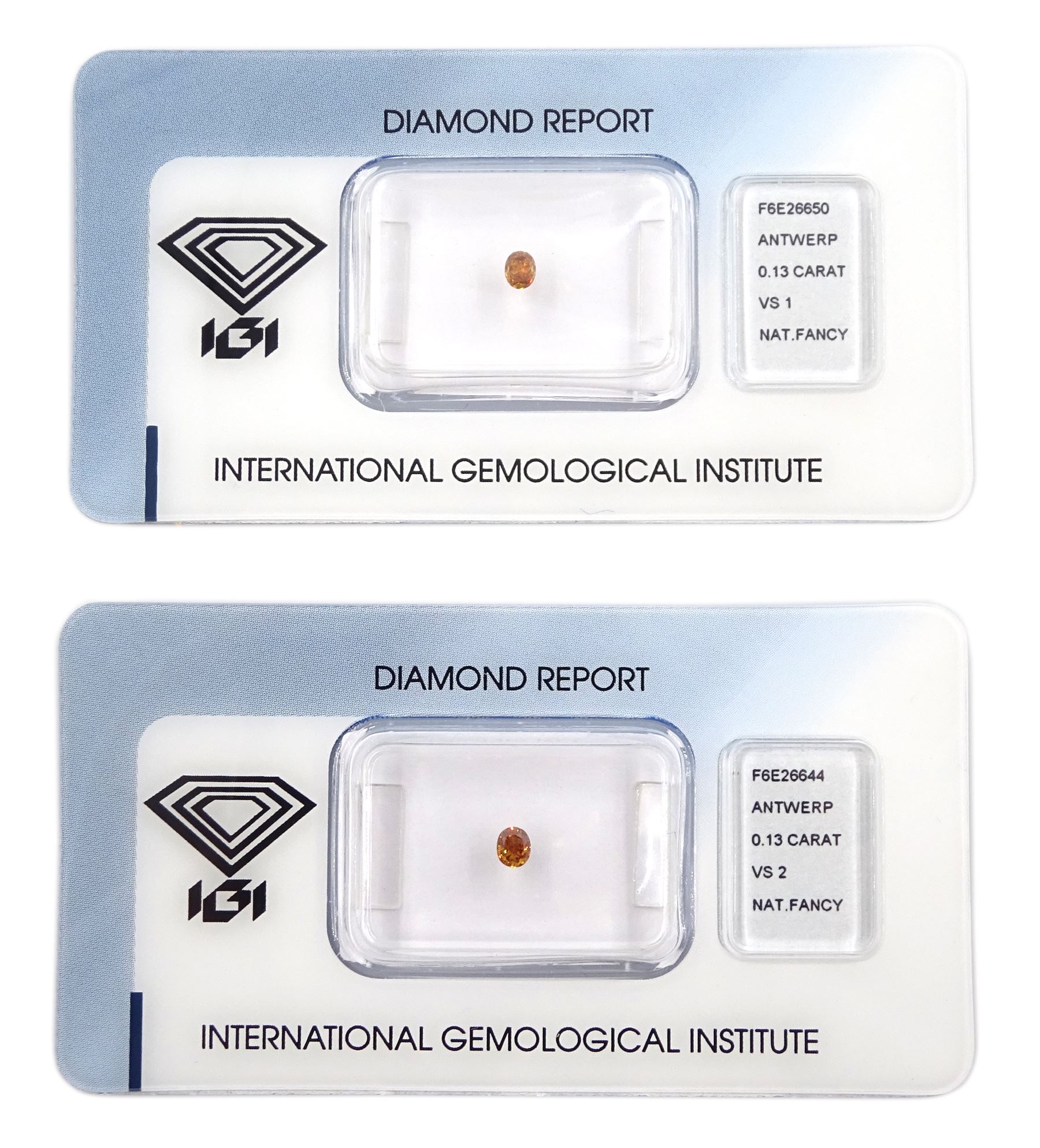 Two certified loose fancy coloured oval shaped diamonds