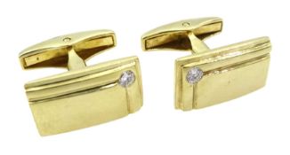 Pair of 9ct gold diamond set rectangular cufflinks